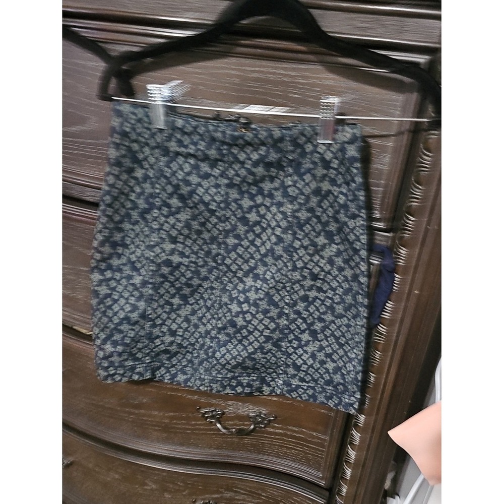 Free People Blue Geometric Print Denim Mini Skirt Size 2 Boho High Waisted